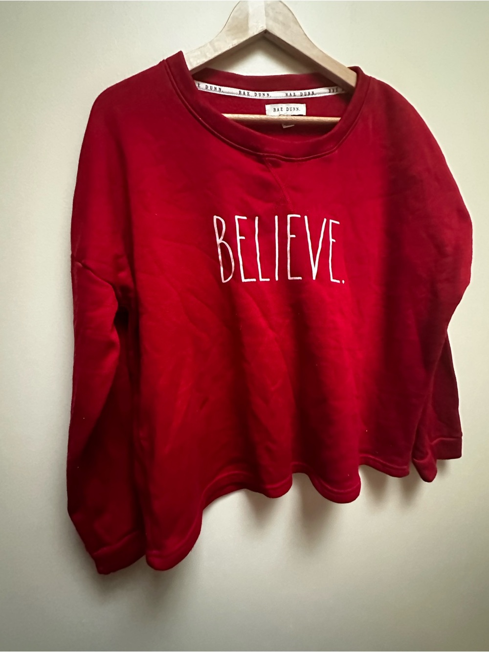 Rae Dunn Red "BELIEVE." Graphic Crewneck Sweatshirt